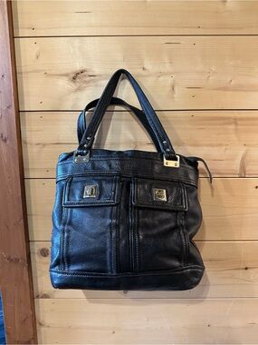 Kate Spade EUC Vintage Bronzed Black Leather Shoulder Bag